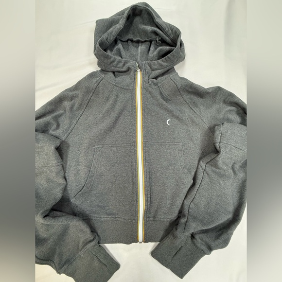 ZYIA Dark Gray Cropped Zip Hoodie with Yellow Trim - Picture 3 of 14